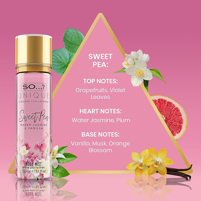 So...? Unique Body Mist - Sweet Pea for Women - 5.1 oz Body Mist - Pack of 3