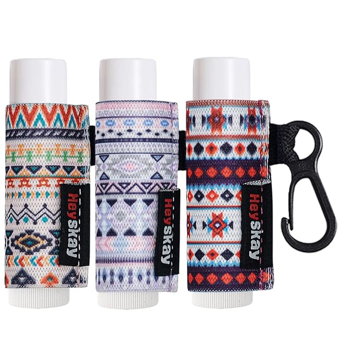 HEYSKAY Lip Balm Holder Sleeves Keychain Chapstick Elastic Sleeves (Boho Pattern) 1 3.0 Count