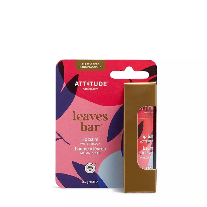 ATTITUDE Plastic-free Lip Balm, EWG Verified Plant- and Mineral-Based Ingredients, Vegan and Cruelty-free Personal Care Products, Watermelon, 0.3 Oz