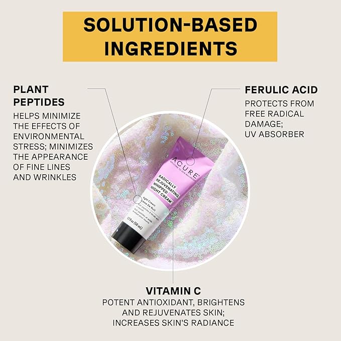 Acure Radically Rejuvenating Whipped Night Cream - Anti Aging Peptide Night Face Cream for Women & Men, Hydrating & Renewing Moisturizer for Fine Lines and Dark Spots with Vitamin C - 1.7 fl oz