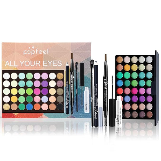 All in One Makeup Kit for Women Full Kit Girls Makeup Gift Sets Xmas Essential Bundle Include Eyeshadow Palette Lipstick Blush Concealer Eyeliner Mascara Foundation Brush Eyebrow Pencil