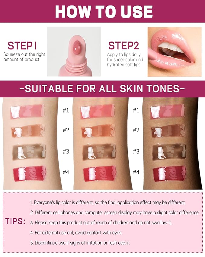 Tinted Lip Balm-2Pcs Pink Brown Peptide Hydrating Lip Tint Moisturizer,Jelly Glossier Lip Treatment Balm,Non-Stick Glow Reviver Lip Care Oil,Yummy Glowy Lip Gloss,Thanksgiving Makeup for Women-01+03