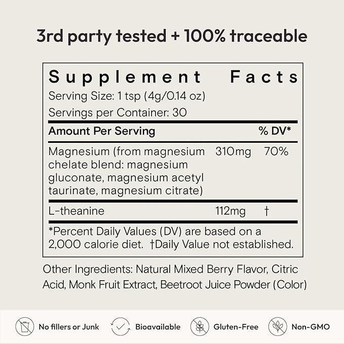 Moon Juice Magnesi-Om Magnesium Powder Supplement - Chelated Magnesium Complex + L-Theanine Blend for Rest, Relaxation & Regularity - Vegan, Non-GMO & No Sugar, Berry, 4 oz, 30 Sevings