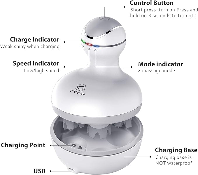 COMFIER Electric Cordless Hair Scalp Massager with Kneading 84 Massage Nodes, Handheld Portable Head Scratcher Massager for Hair Growth, Deep Clean and Stress Relax, Gifts for Men Dad