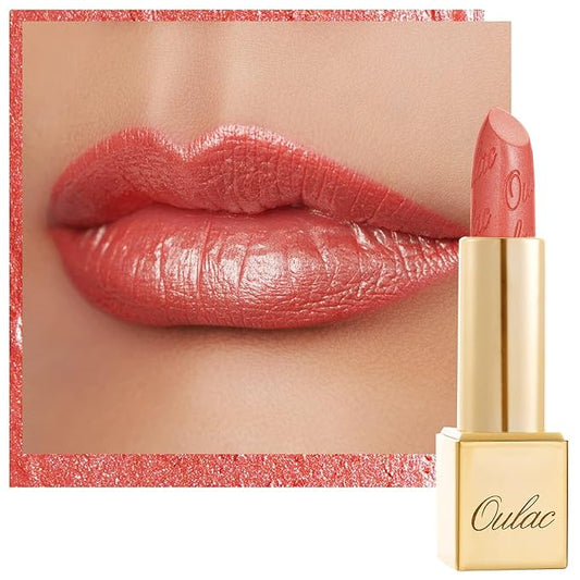 Oulac Coral Pink Lipstick for Women with Metallic 3D Shine Lightweight Hydrating Formula, High Impact Lip Color, Vegan Beauty, Full Coverage Lip Makeup, Christmas Gifts for Women, Nemo Go Home(06)