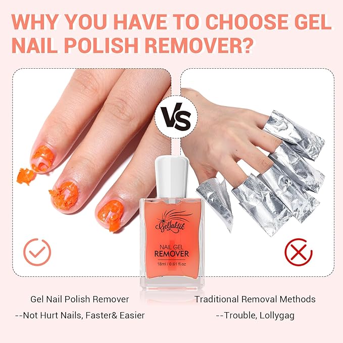 Gel Nail Polish Remover, 2 Pack × 15ml acetone-free Formula Remove Gel Polish for Nails, Quick & Easy Remove in 3-5 Minutes, NO Need Soaking or Foil Wrapping for Nails
