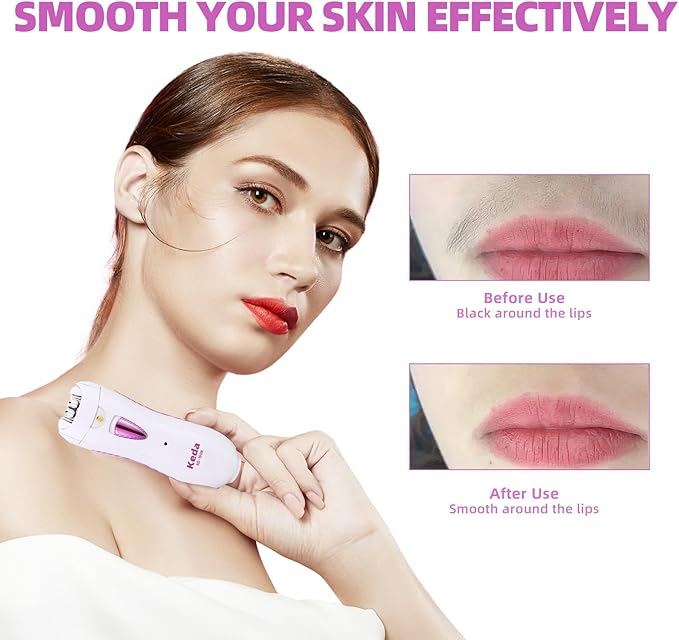 Epilator for Women, Smooth Glide Epilator for Face, Rechargeable Facial Epilator Hair Removal Face Trimmer Device with LED Light for Facial Armpit Bikini and Leg