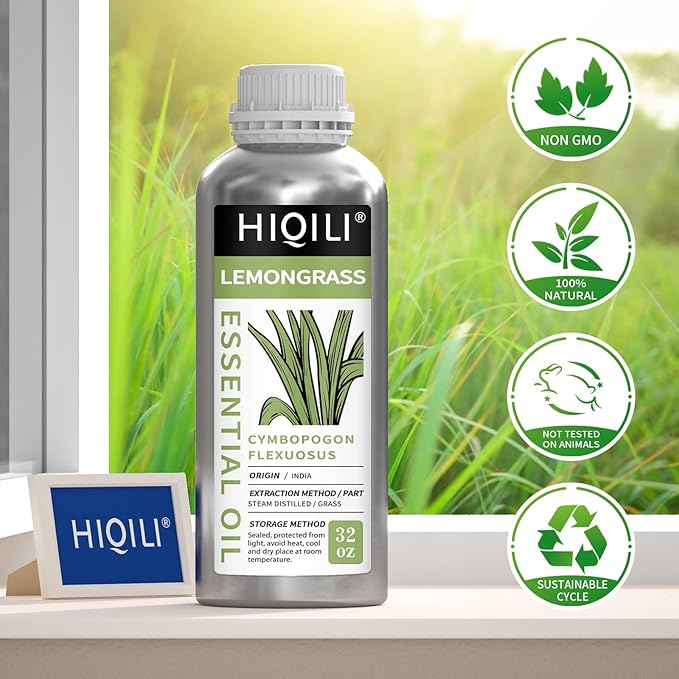 HIQILI 32 Fl Oz Lemongrass Essential Oil, 100% Pure Natural Undiluted Premium Oils