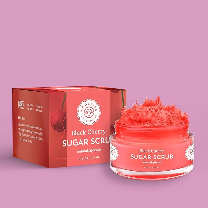 Sugar Lip Scrub | Ultra-Hydrating Exfoliator & Moisturizer for Dry or Chapped Lip | Shea Butter and Raw Sugar Scrubs | Pure & Natural | 1 Fl Oz (Black Cherry)