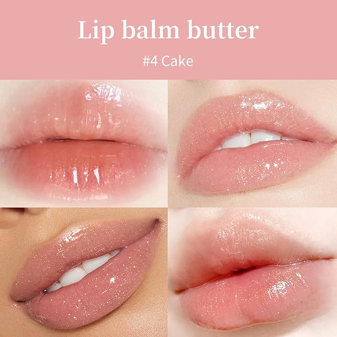 Summer Special Lip Butter Balm, Hydrating, Nourishing & Softening Lip Care with Natural Oils & Fruit Extracts, Long-Lasting Moisture, Non-Sticky Shine, Soften Dry Lips Lip Care (#4 Cake (glitter)