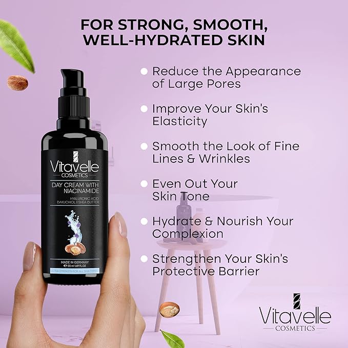 VITAVELLE Niacinamide Cream - Daily Niacinamide Moisturizer for Face - Strengthening Pore Reducer for Face with Plant-Derived Retinol, Shea Butter, & Niacinamide Serum For a Smooth & Even Complexion