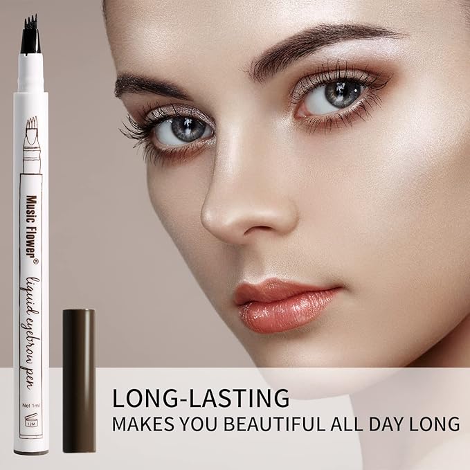 Music Flower Eyebrow Pencil, Liquid Eyebrow pen, Waterproof Brow Pen with Micro-Fork Tip, Fine Sketch Long Lasting Smudgeproof Microblading Pen - Chestnut