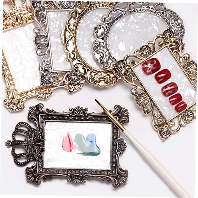 2 Pcs Nail Art Palette, Nail Art Painting Mixed Color Palettes Crown Nail Holder Retro Nail Art Display Board, Nail Art Display Tools Photography Props