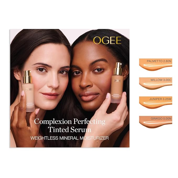 Ogee Complexion Perfecting Liquid Foundation - Lightweight Tinted Moisturizer For Face (Juniper 3.25W - Medium Light Tan, Bright-Golden Undertone) - with Vitamin C & Jojoba Oil - Certified Organic