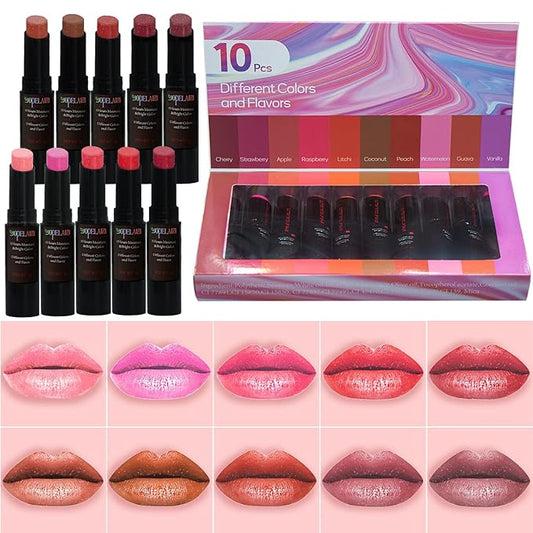 10 Pack Tinted Lip Balm With Glitter Powder Tinted Chapstick - Moisturizing, Soothing, and Repairing Dry and Chapped Lips