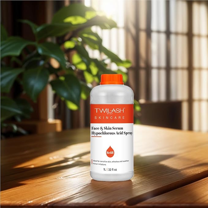 Hypochlorous Acid Spray Refill | HOCl Face & Skin Cleanser | Facial Mist, Acne & Eczema Relief, Tattoo & Piercing Aftercare | Eyelid & Lash Cleanser | Alcohol-Free Toner (32 Fl Oz)