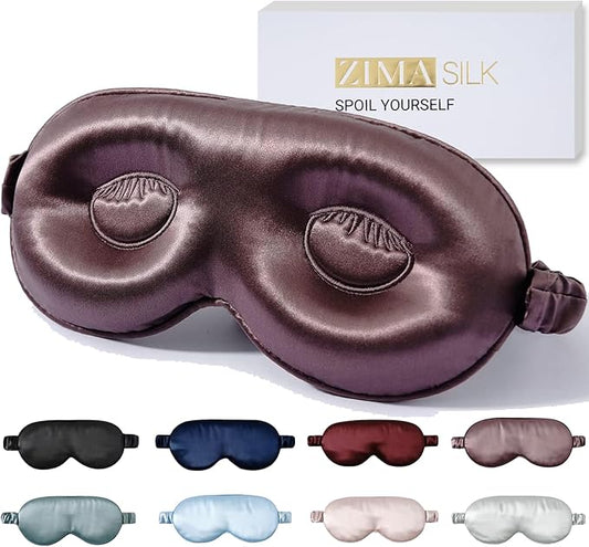 ZIMASILK Adjustable 22 Momme 100% Pure Mulberry Silk Sleep Mask, 3D Contoured Cup Eye Mask for Sleeping, Super Soft Breathable Blindfold, Perfectly Blocks Light for Sleeping. (Plum Wine)
