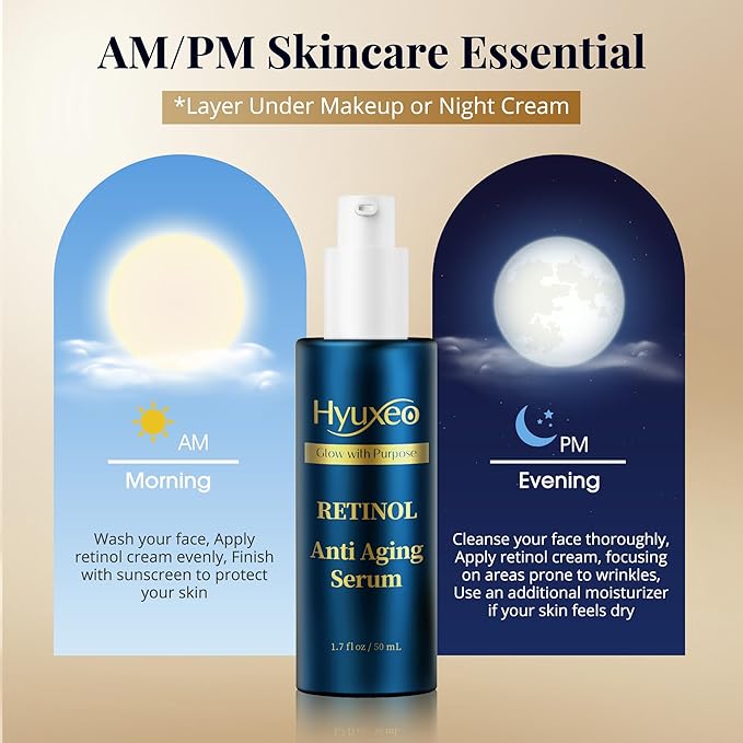 Anti Aging Serum, Retinol Serum for Face with Squalane and Hydrolyzed Collagen, Improve Fine Lines and Hydrate Skin, Wrinkle Retinol for Various Types of Skin Women/Men(1.7 Fl Oz)
