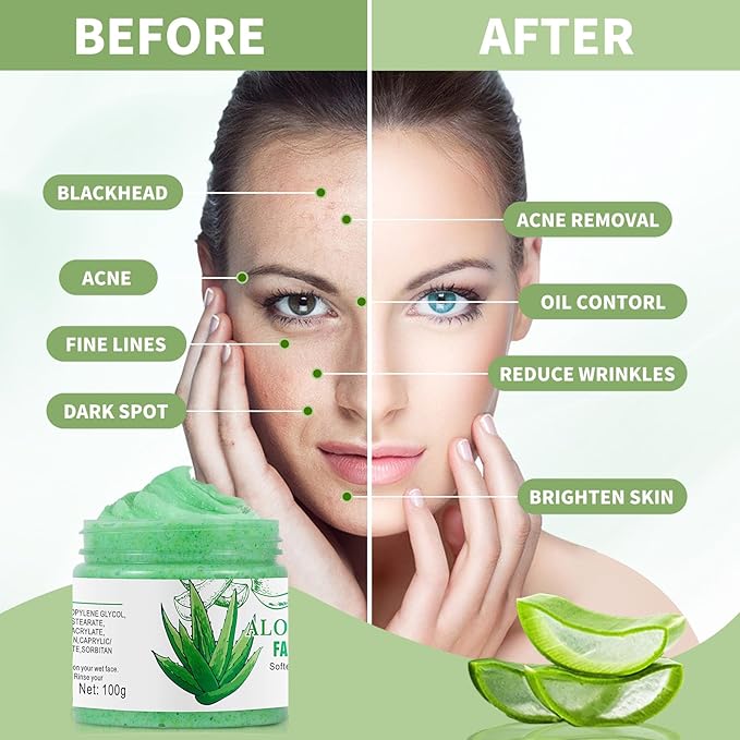Aloe Vera Facial Scrub & Cleanser - Exfoliating Face Wash for Blackheads & Acne