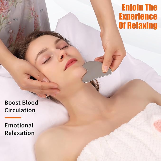 Face Massager, Metal Roller Gua Sha Facial Tools for Face Neck Eye Body Skin Care, Facial Roller Gifts for Her, Women and Girl 2Pcs