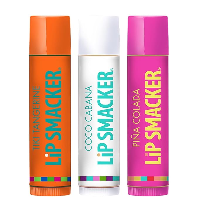 Lip Smackers Flavored Lip Balm Tropical Fever - Moisturizing, Soothing Trio Tiki Tangerine, Coco Cabana, & Pina Colada