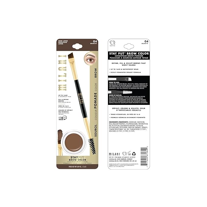 Milani Stay Put Brow Color - Brunette (0.09 Ounce) Vegan, Cruelty-Free Eyebrow Color that Fills and Shapes Brows