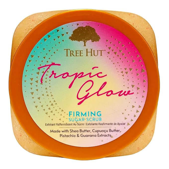 Tree Hut Tropic Glow Shea Sugar Scrub, Exfoliates and Smooths for Soft, Radiant Glow, Warm Scent with Almond, Golden Amber, and Sandalwood, 18 oz