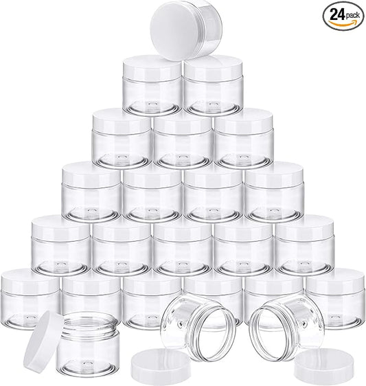 SATINIOR 24 Pieces Empty Clear Plastic Jars with Lids Round Storage Containers Wide-Mouth for Beauty Product Cosmetic Cream Lotion Liquid Butter Craft and Food (Transparent Lid, 4 oz)