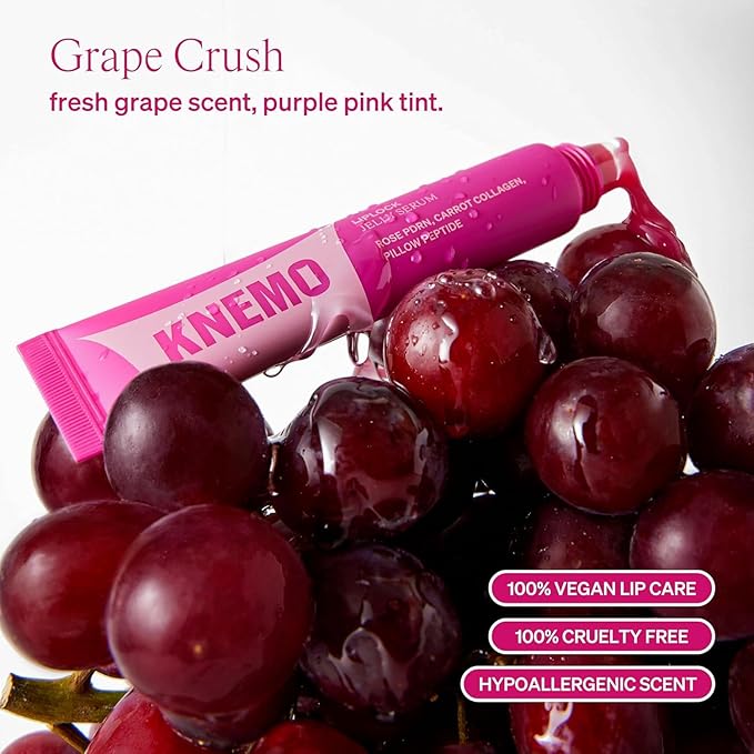 LipLock Jelly Serum, Korean Skincare for Dry Lips, Long-Lasting, Hydrating, Plumping, Glossy Mask with Rose PDRN, Carrot Collagen, Pillow Peptide, Moisturizing Tinted Lip Balm. (Grape Crush)