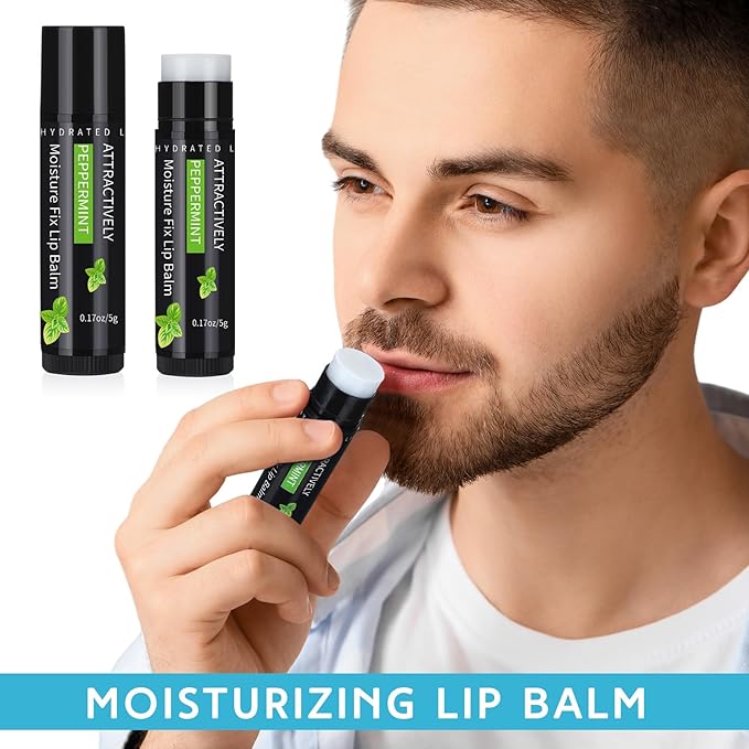 4 Pcs Lip Balm with Gift Box for Men Raffia Grass Organic Natural Beeswax Lip Balm for Father's Day Gifts Women Adults Teens Dry Chapped Lips Care Product
