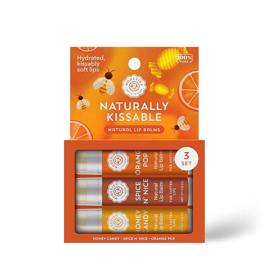 Lip Balm Set: All-Natural Shea Butter, Beeswax, Coconut Oil, Vitamin E Infused Lip Moisturizer Care (3 Pack, Naturally Kissable)