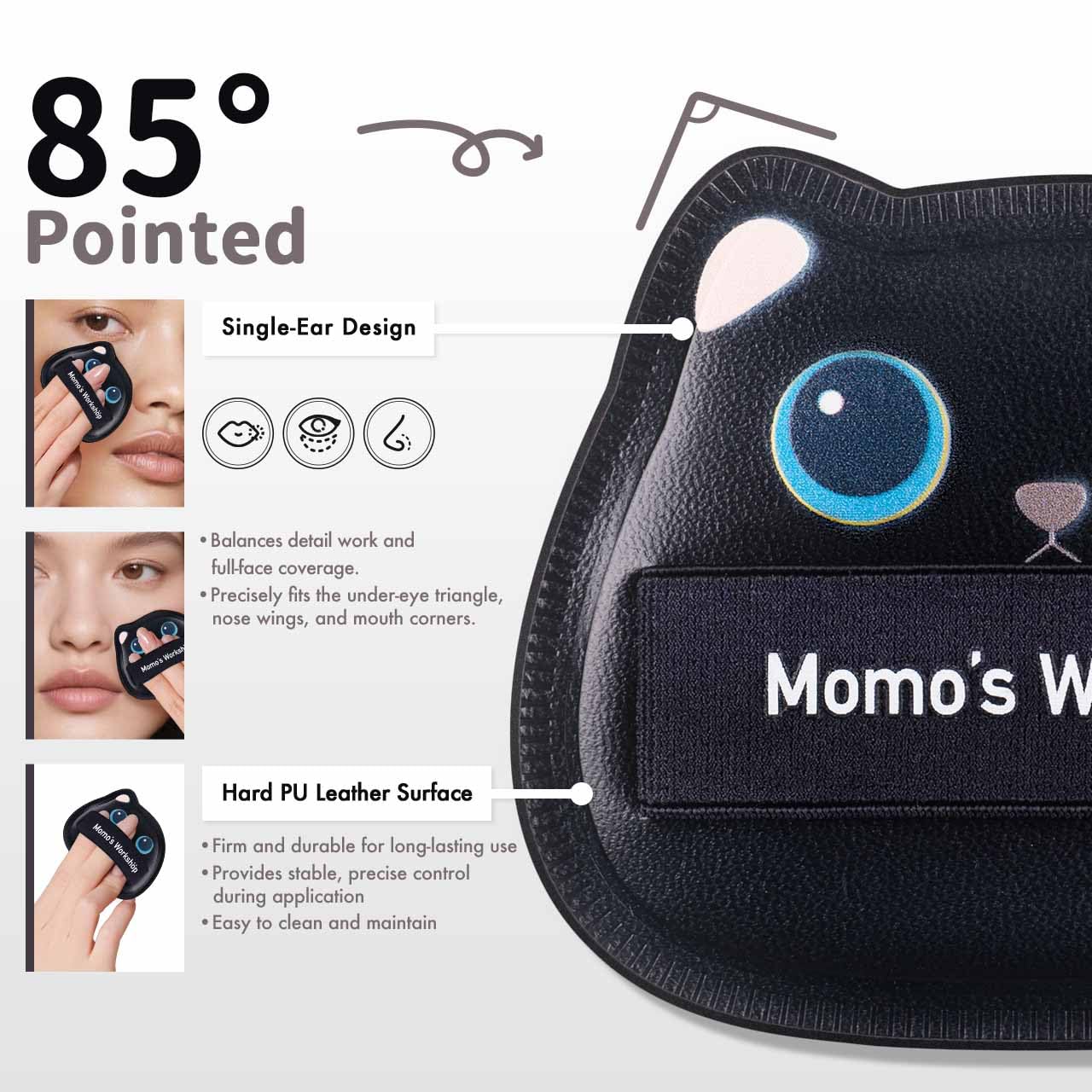 Black Cat Toto Airy Marshmallow Puff,Makeup Sponge,Rubycell Material,Pointed Tip for Concealer + Flat Side for Foundation, Longwear Makeup, Travel Friendly & Reusable,2pcs Puffs & Storage Case