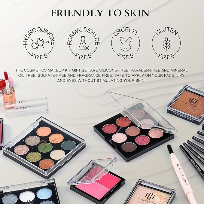 Color Nymph Makeup Sets for Teens Girls Women, Professional Makeup Kits All In One Makeup Set Storage Train Case, Beginner Full Cosmetics Kit with Eyeshadow Blush Lipstick Lipgloss Mascara etc Black