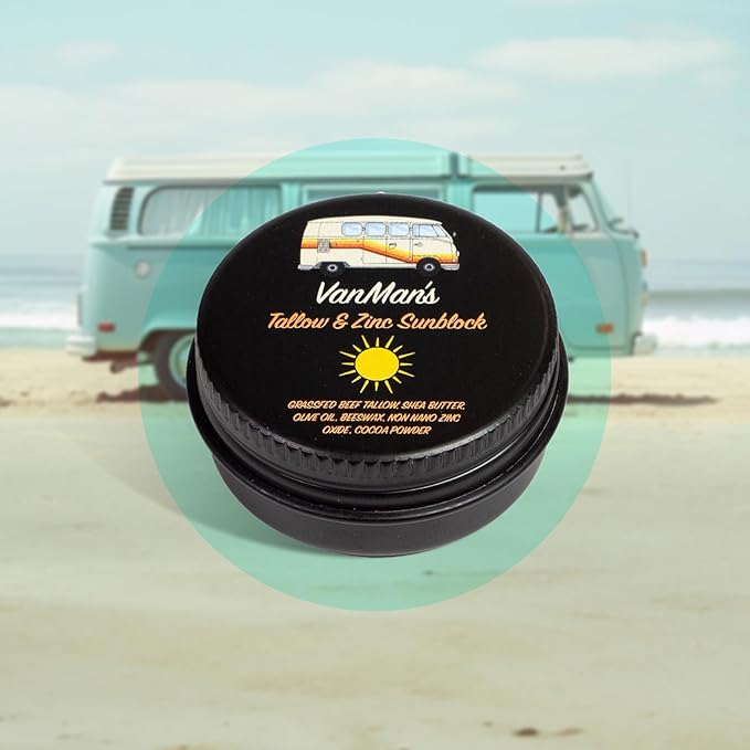 Vanman's Tiny Zinc and Tallow Sunscreen - Water Resistant 20 SPF With Grass-Fed/Finished Beef Tallow, Olive Oil, Beeswax - Mineral Non-Nano Sunscreen - 0.25 oz