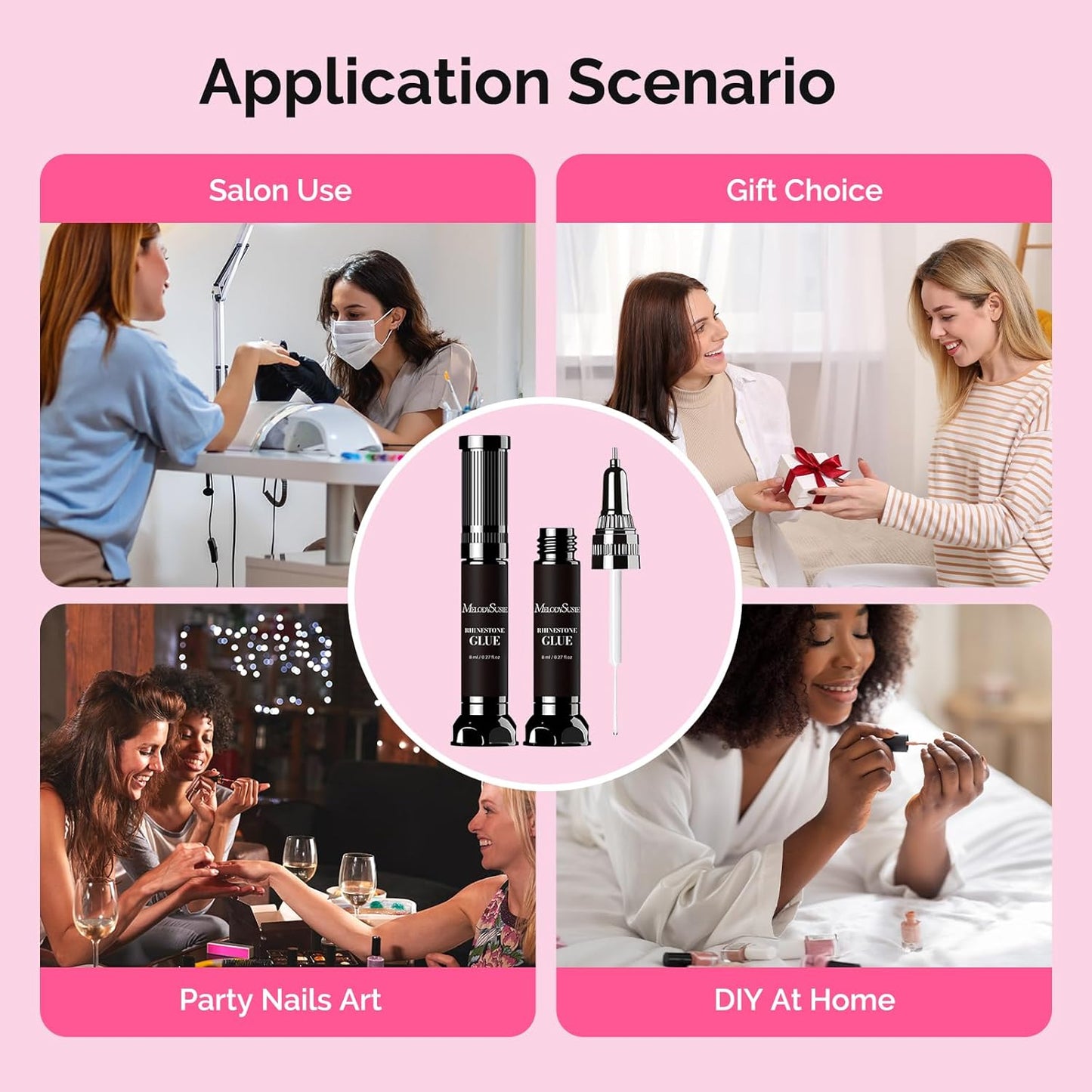 MelodySusie 2Pcs Nail Rhinestone Glue, 3D Gel Nail Art Design Strong Adhesive Nail Gem Glue with Brush Pinpoint Nail Charms Gems Jewelry Decoration DIY Manicured at Home Cured Need