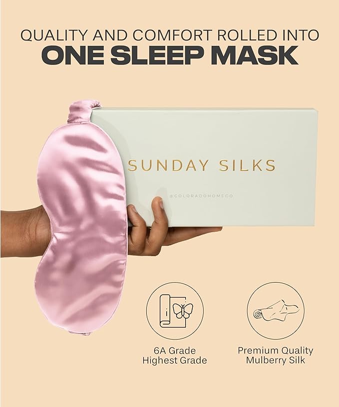 SUNDAYSILKS™ Exclusive Mulberry Silk Sleep Mask | Soft Eye Covers, Blackout Sleeping Mask for Women & Men | Silk Eye Mask for Sleep, Travel, and Relaxation | Antifaz para Dormir [Pink Quartz]