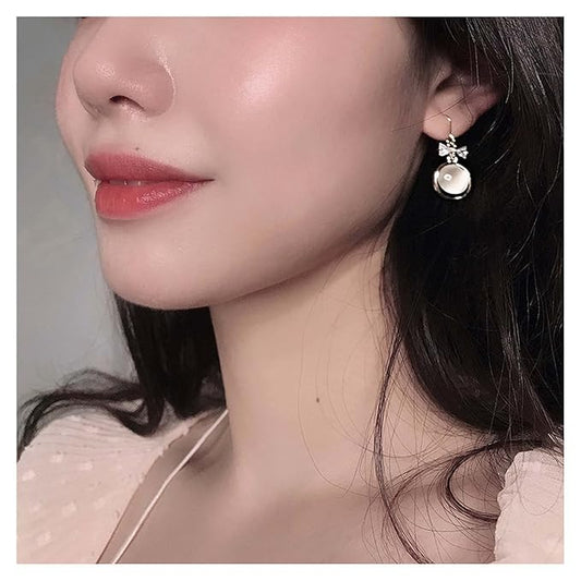 Vintage Circle Drop Earring Gold Cat Eye Stone Earrings Dangle Chalcedony Earrings with Bowknot Earrings Jewelry for Women and Teen Girls