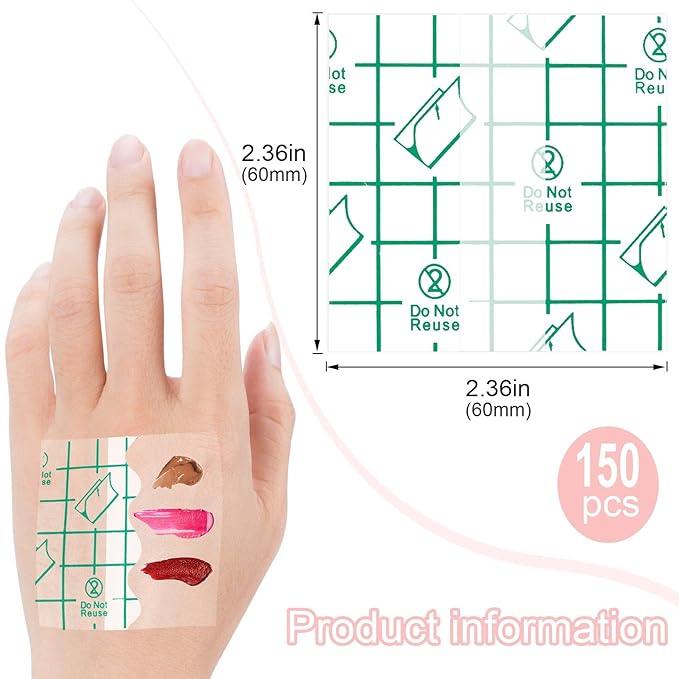 ANCIRS 150pcs Disposable Makeup Hand Palettes, 2.4x2.4inch Adhesive Waterproof PU Cosmetic Makeup Palettes for Women Girls Female Artists Make up