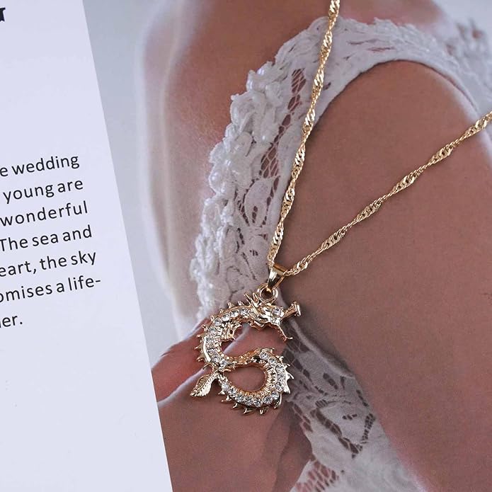 Vintage Dragon Pendant Necklace Punk Dragon Necklace Ancient Dragon Choker Necklace Gold Flying Dragon Necklace Jewelry for Women