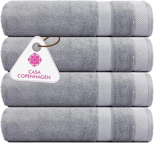 CASA COPENHAGEN Solitaire Towels, 4 Pieces Bath Towel Set- Grey Violet, 600 GSM Designed in Denmark Made of Soft Egyptian Cotton for Bathroom, Kitchen & Shower