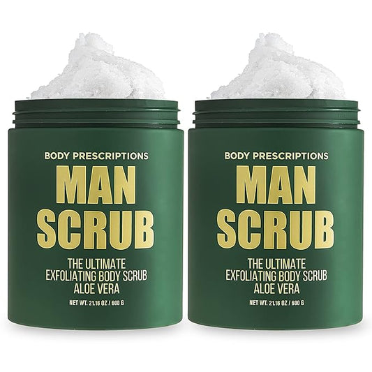 Body Prescriptions Men’s Exfoliating Body Scrub – Ultimate Skin Cleansing Wash in Jar with Twist-Top Lid, For All Skin Types, 21 Ounce (Pack of 2), Aloe Vera