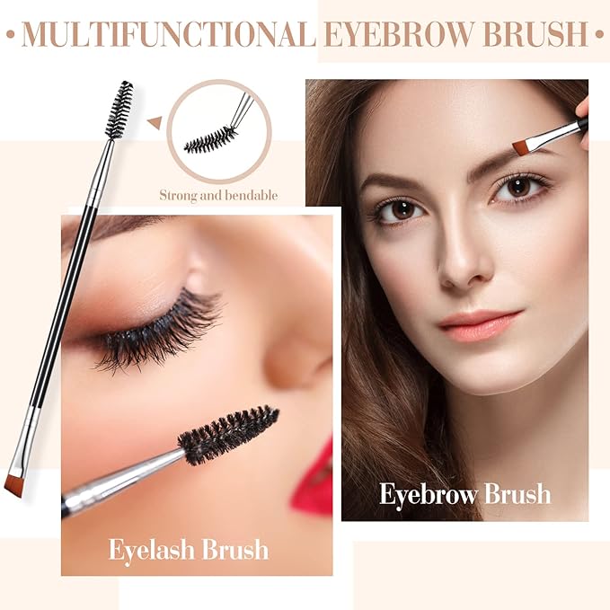 Skyley 4 Pieces Eyebrow Brush Eyelash Separator Brow Comb and Lash Spoolie Professional Eye Makeup Tools Metal Folding Lash Comb Black Double Head Eyelash Brush
