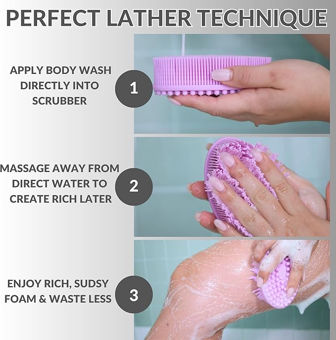 Avilana Silicone Body Scrubber - Food Grade & Lab Tested, Gentle Exfoliating Shower Brush for All Skin Types, Hygienic Quick-Dry Loofah Alternative, BPA-Free Body Brush