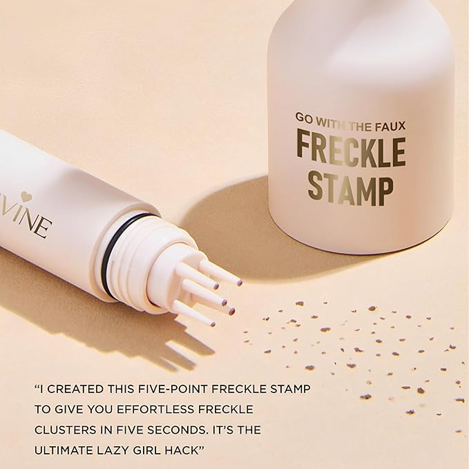 Freckle Stamp Pen,Fake Freckles Stain Marker Pencil Tool for Natural Lifelike Sunkissed Face Freckle Makeup for Waterproof and Long-Lasting,Quick Dry 5-Point Faux Freckle Stamp Cushion, 04 Espresso