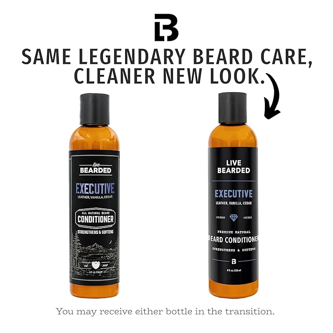 Live Bearded Beard Conditioner, 8 fl oz - Strengthens and Softens Facial Hair - Made in the USA - All-Natural Ingredients with Biotin, Caffeine | Executive Scent - Cedar, Vanilla