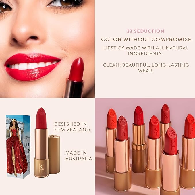 Karen Murrell - Natural Lip Stick - Lipstick 33 Seduction - Dark Red Lipstick - Matte Finish, 100% Natural Ingredients, Moisturizes & Hydrates Lips - Paraben & Cruelty Free