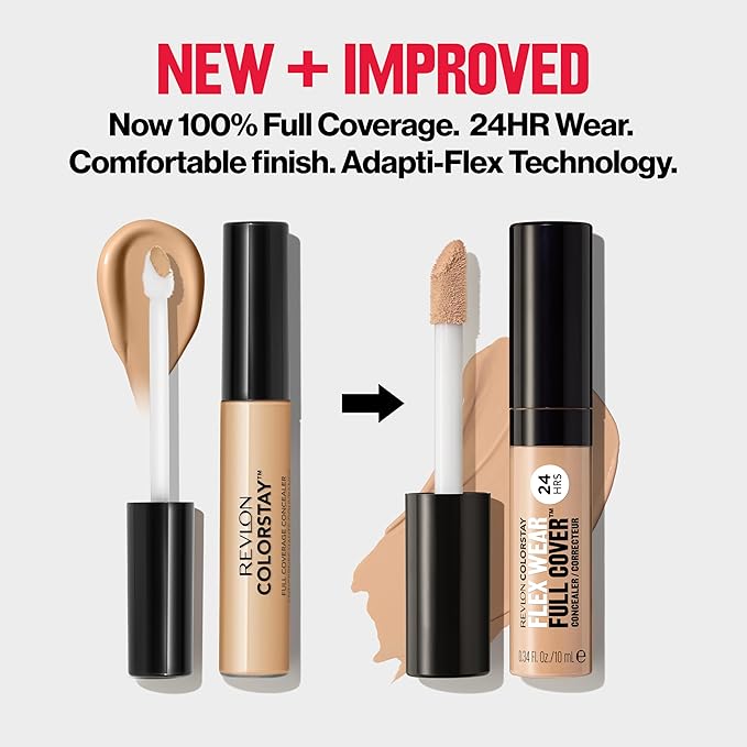 Revlon ColorStay Flex Wear, Full Cover Non-Creasing Concealer, Infused with Hyaluronic Acid & Vitamin E, Flexible Longwear, 010 Vanilla, 0.34 Fl Oz