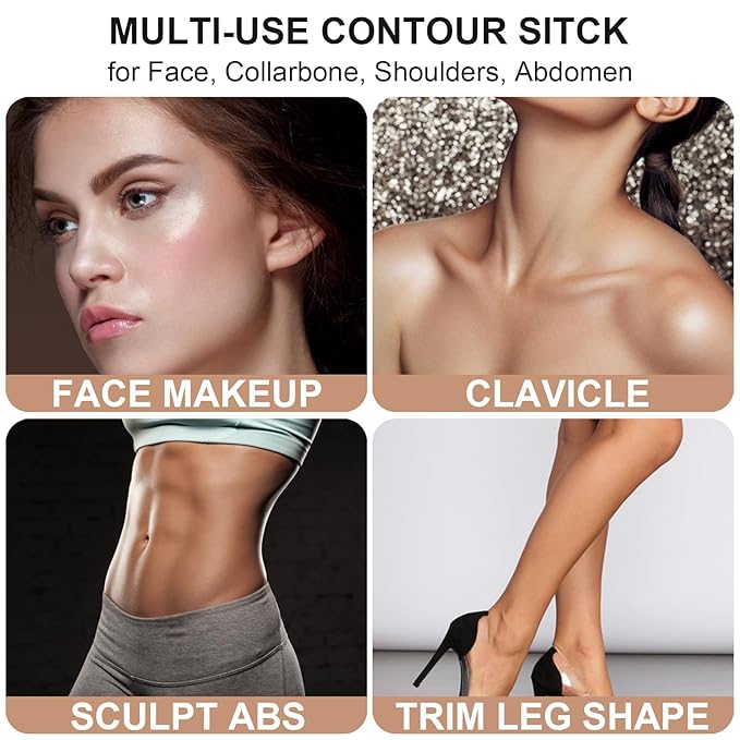 2Pcs Cream Contour Stick Makeup Kit, Cream Highlighter Stick and Bronzer Contour Stick with Longwear Waterproof Formula for Brightening and Trimming the Cheeks, Makeup Brush Include (#05, 06)
