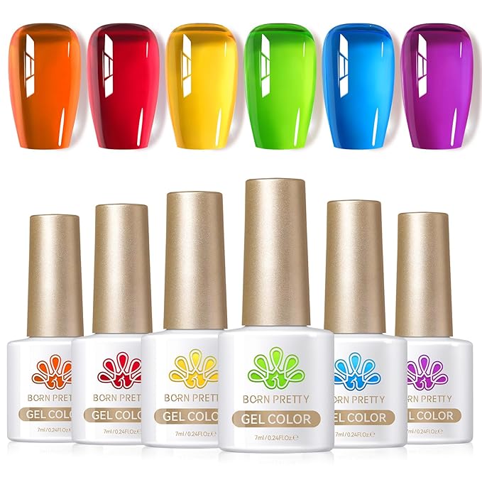 Born Pretty Neon Jelly Gel Nail Polish Glass Crystal Transparent Halloween Collection Soak Off Gel Nail Kit Minicure DIY Gifts 6PCS