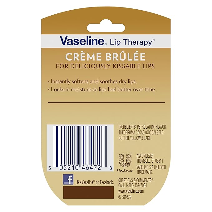 Vaseline Lip Therapy Creme Brulee Mini 12-Pack – Moisturizing Lip Balm for Soft, Smooth Lips, 0.25 Oz Ea